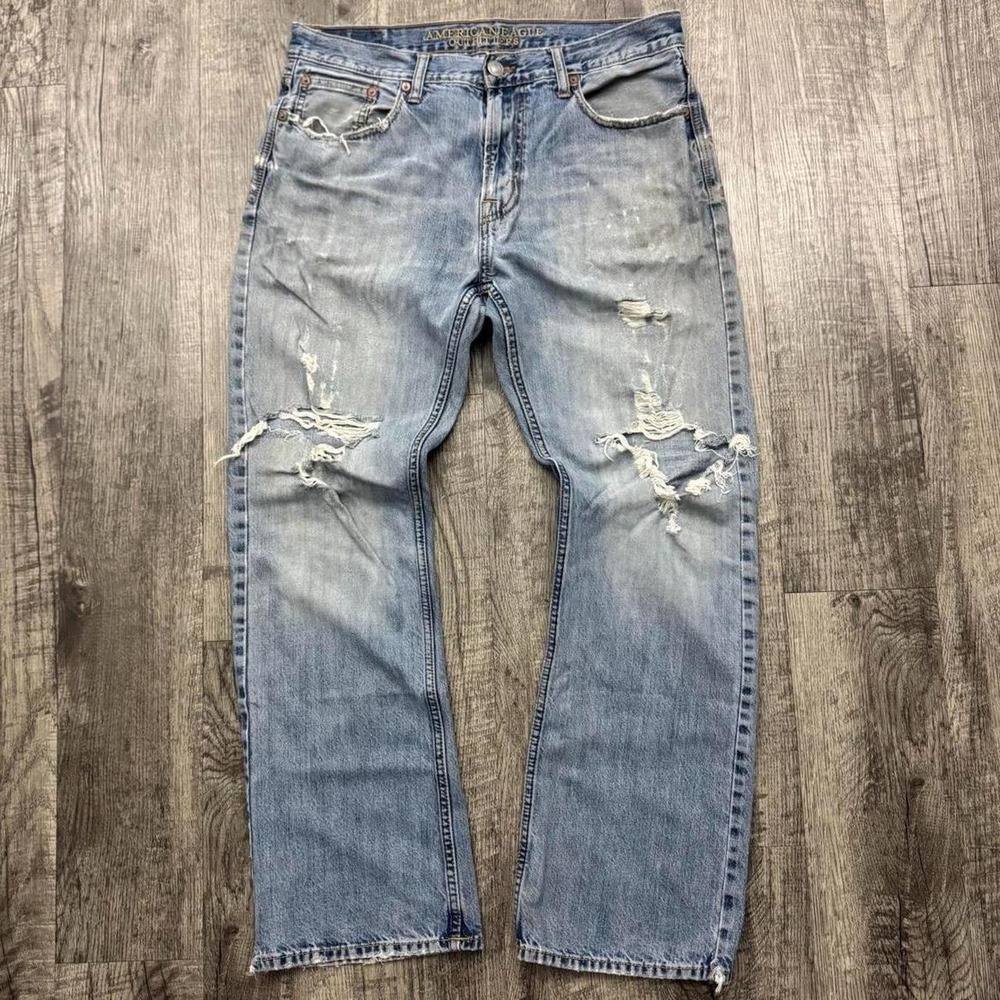 Vtg Y2K American Eagle Distressed Grunge Denim Bootcut Jeans 34x30